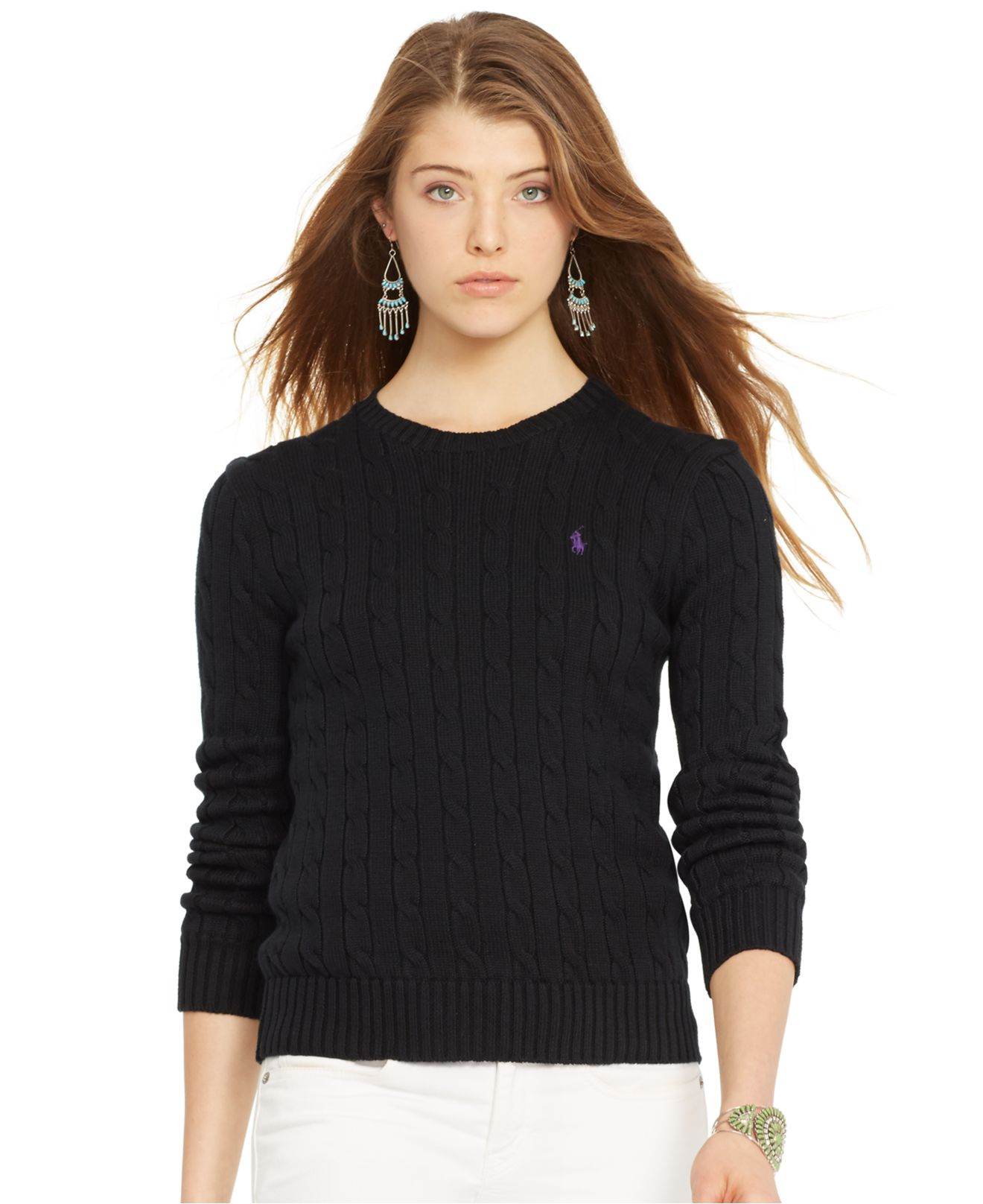 ralph lauren women's cable knit crew neck sweater