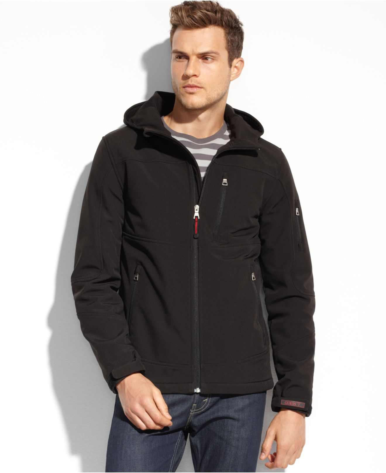 Guess Hooded Soft-Shell Active Performance Jacket in Black for Men - Lyst