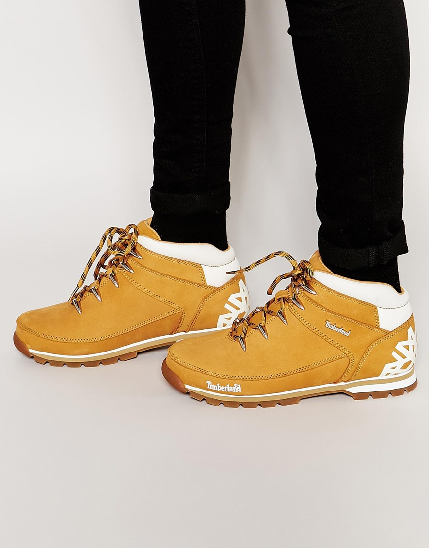 Timberland Leather Euro Hiker Boots - White Logo | Lyst
