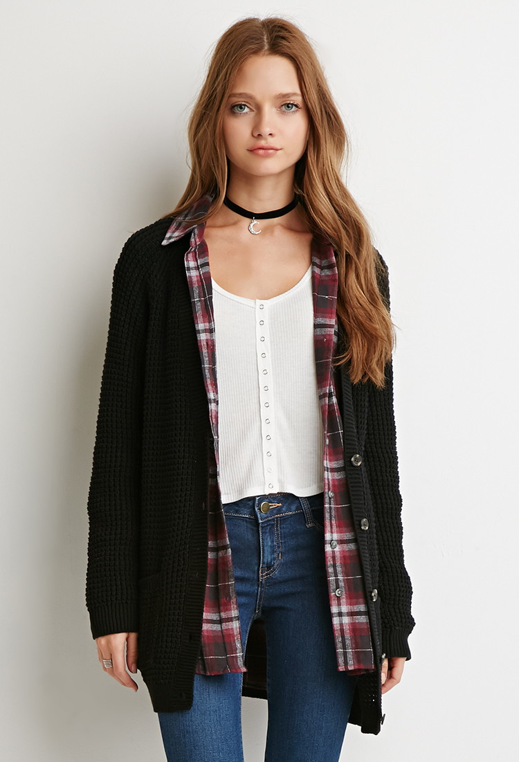 black ribbed cardigan sweater