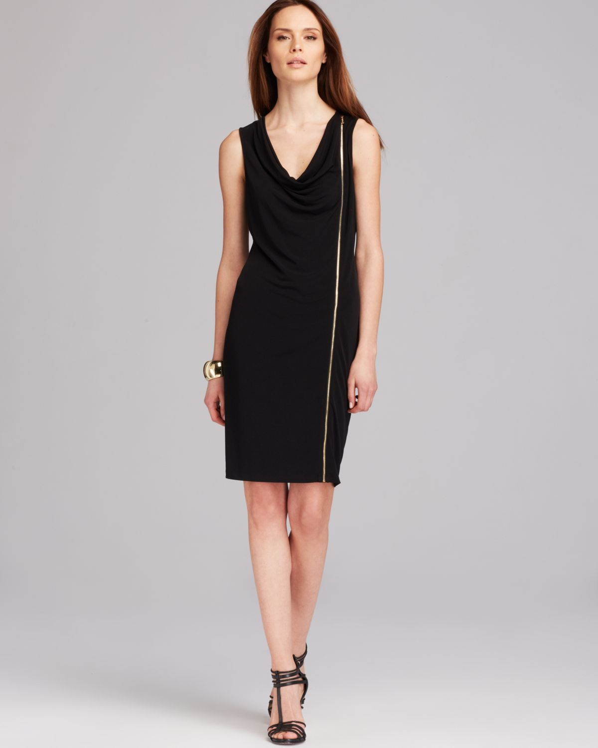 calvin klein black dress with gold zipper