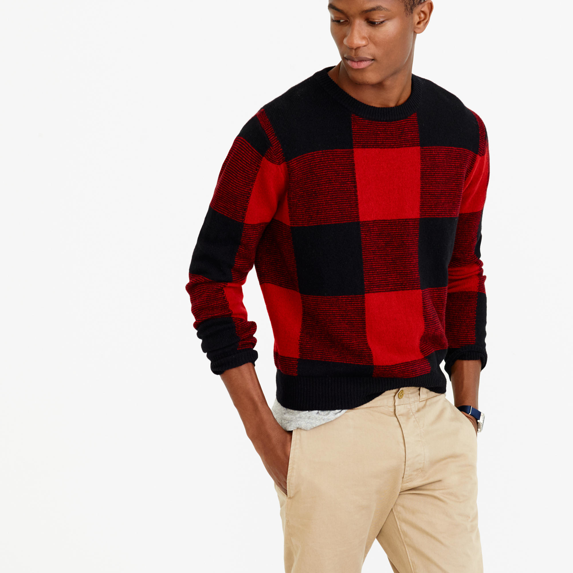 J.Crew Lambswool Buffalo Plaid Sweater in Red for Men | Lyst