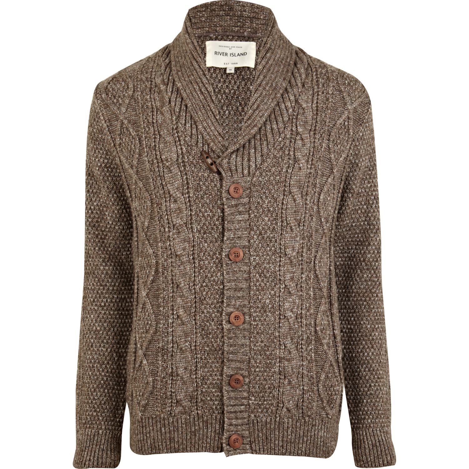 River Island Light Brown Cable Knit Cardigan in Brown for Men | Lyst