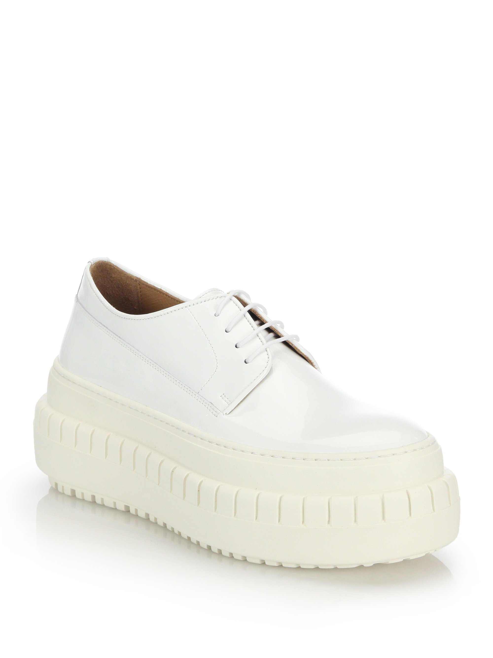 Acne Studios Sacha Leather Platform Lace-up Shoes in White - Lyst