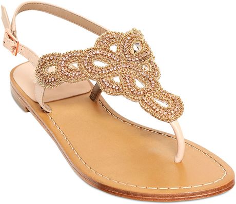 Stuart Weitzman 10mm Beaded Leather Sandals in Gold - Lyst