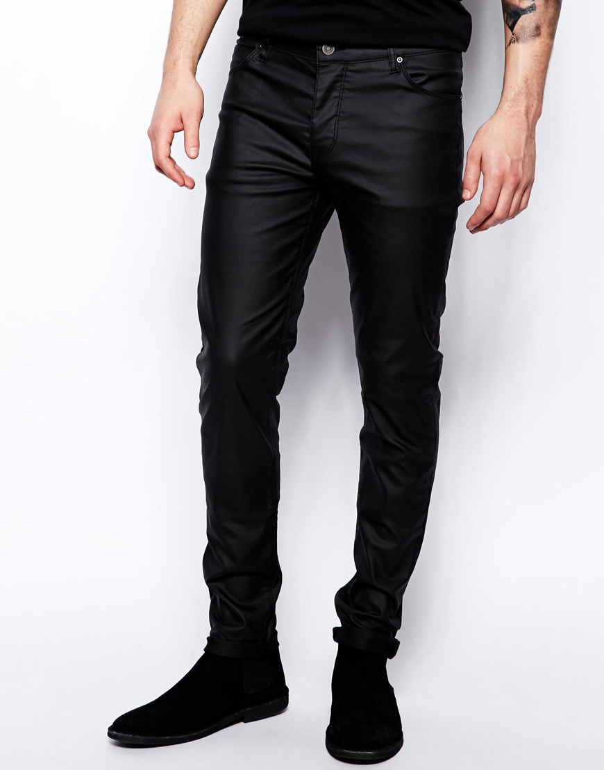 ASOS Skinny In Leather Look Black for Men - Lyst