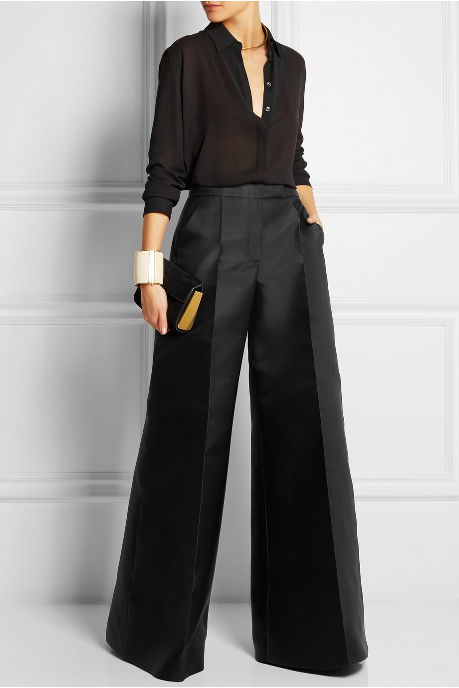 Pleated Satin Wide Leg Pants in Black | The Rustic Rack Boutique