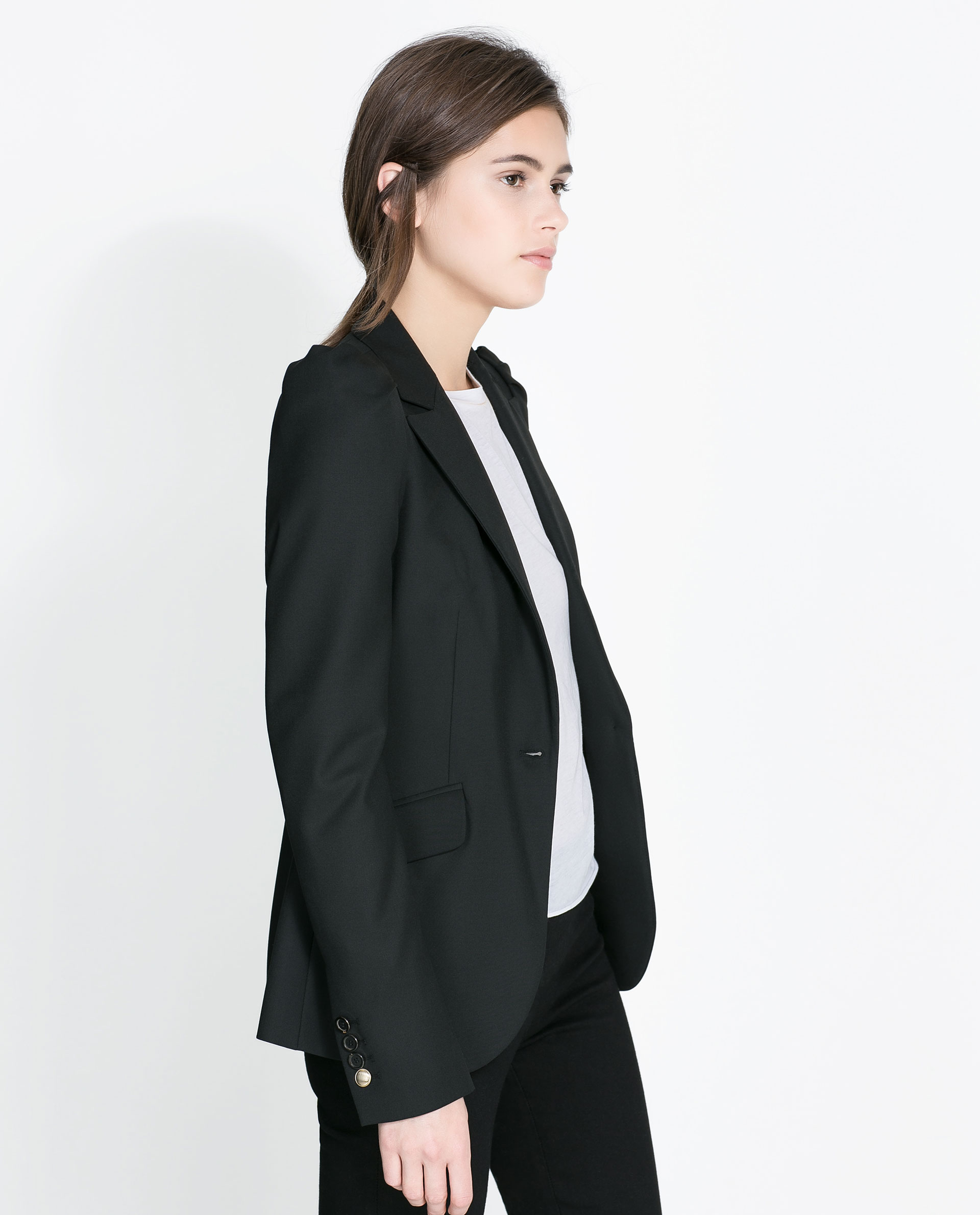 Zara Blazer with Gathered Shoulders in Black | Lyst