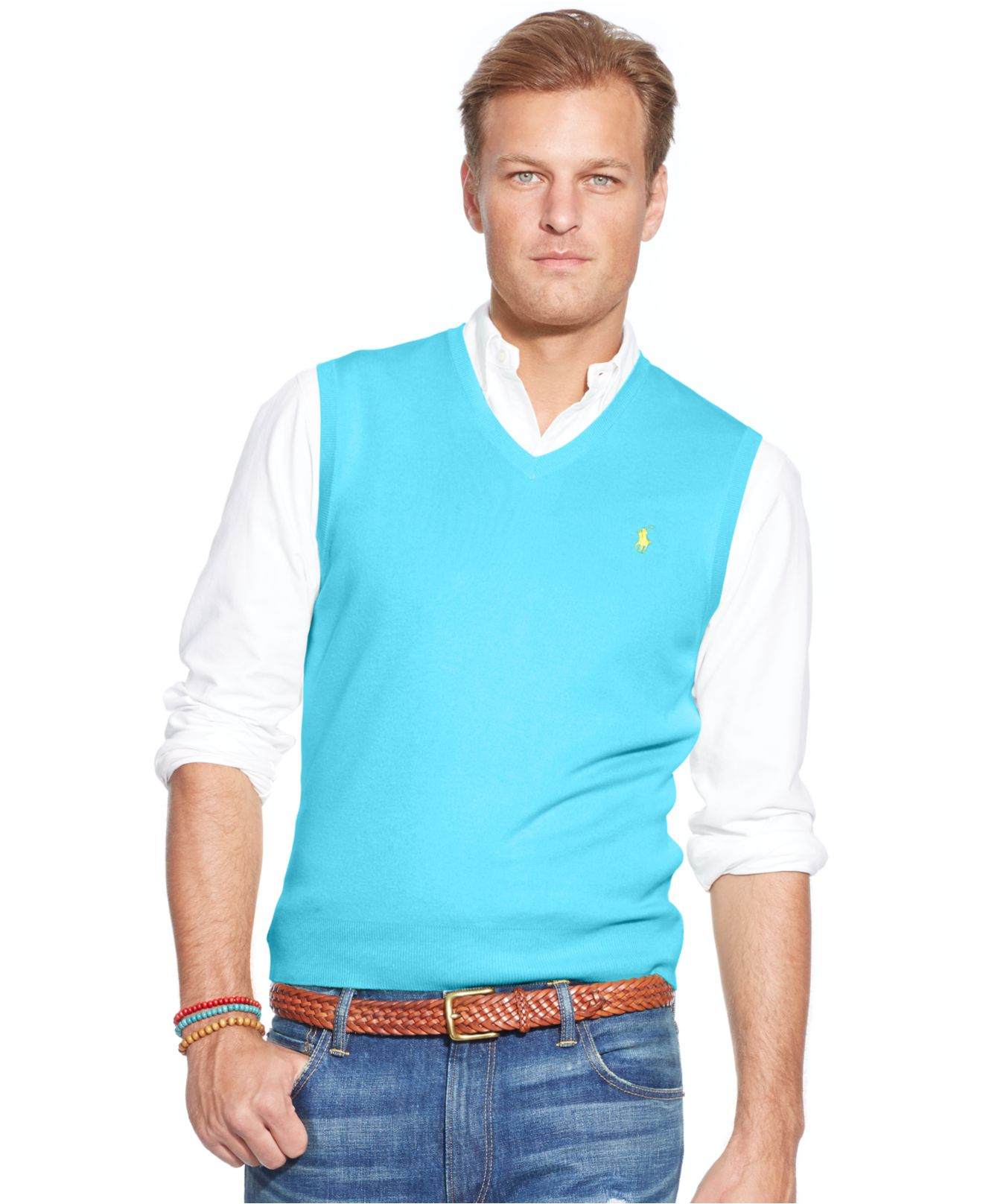 Polo ralph lauren Big And Tall Pima Cotton V-Neck Sweater Vest in Blue ...