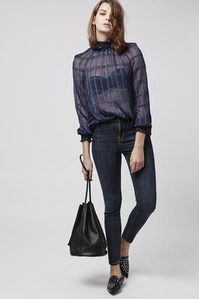 navy blue sheer blouse
