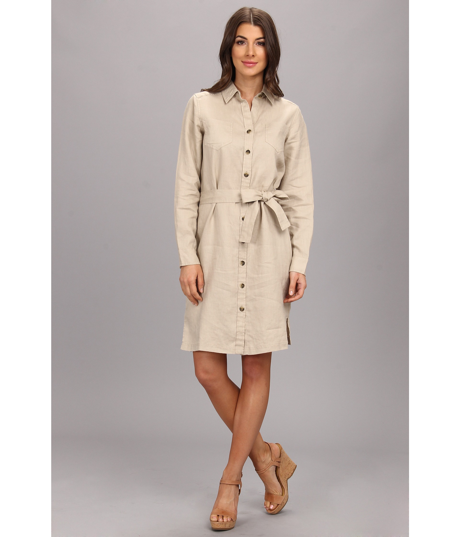 khaki linen shirt dress