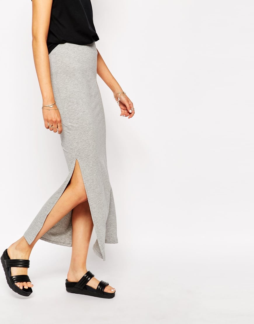 Vila Jersey Maxi Skirt With Side Split in Gray - Lyst