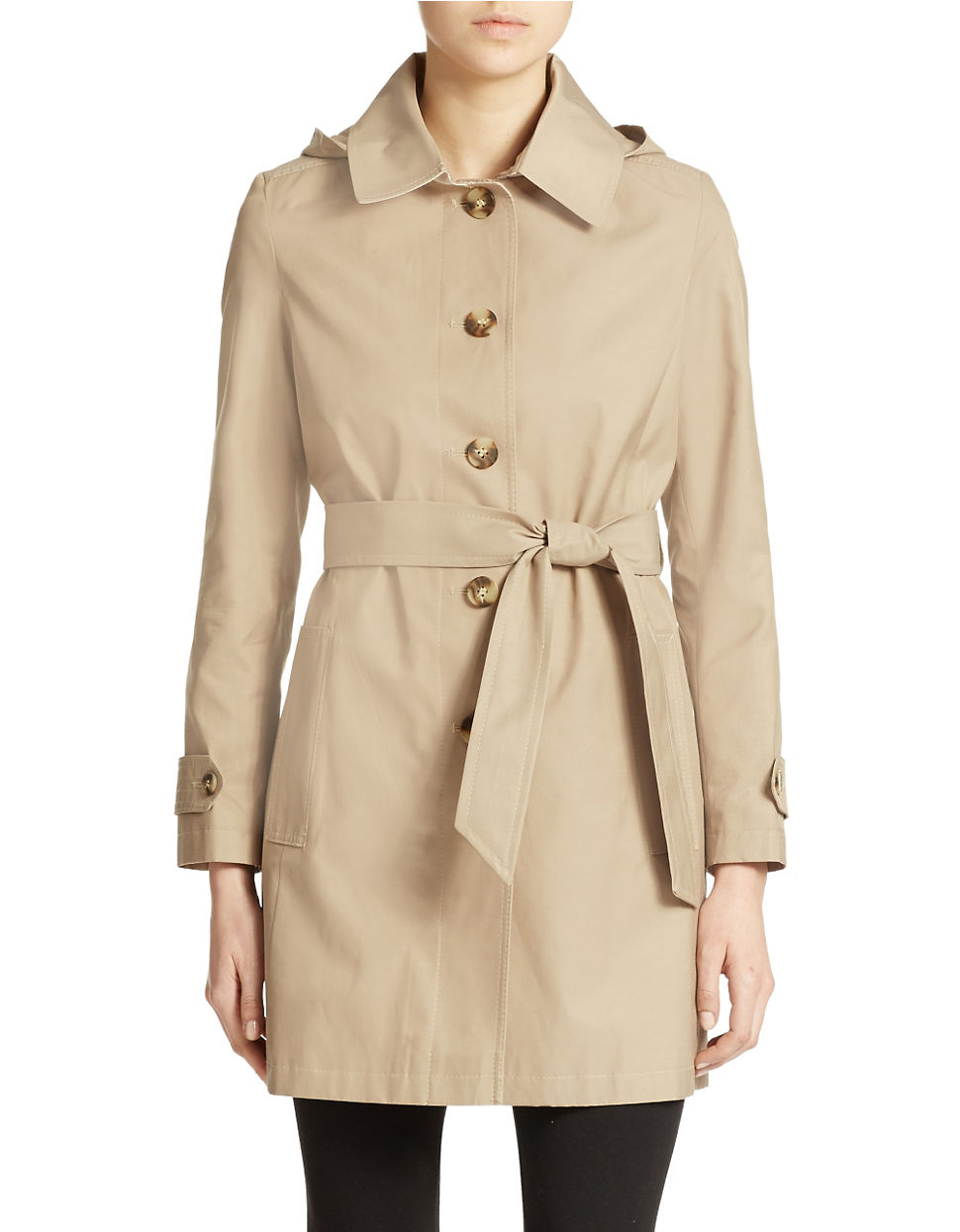 Lyst - Dkny Single Breasted Hooded Trench Coat in Natural