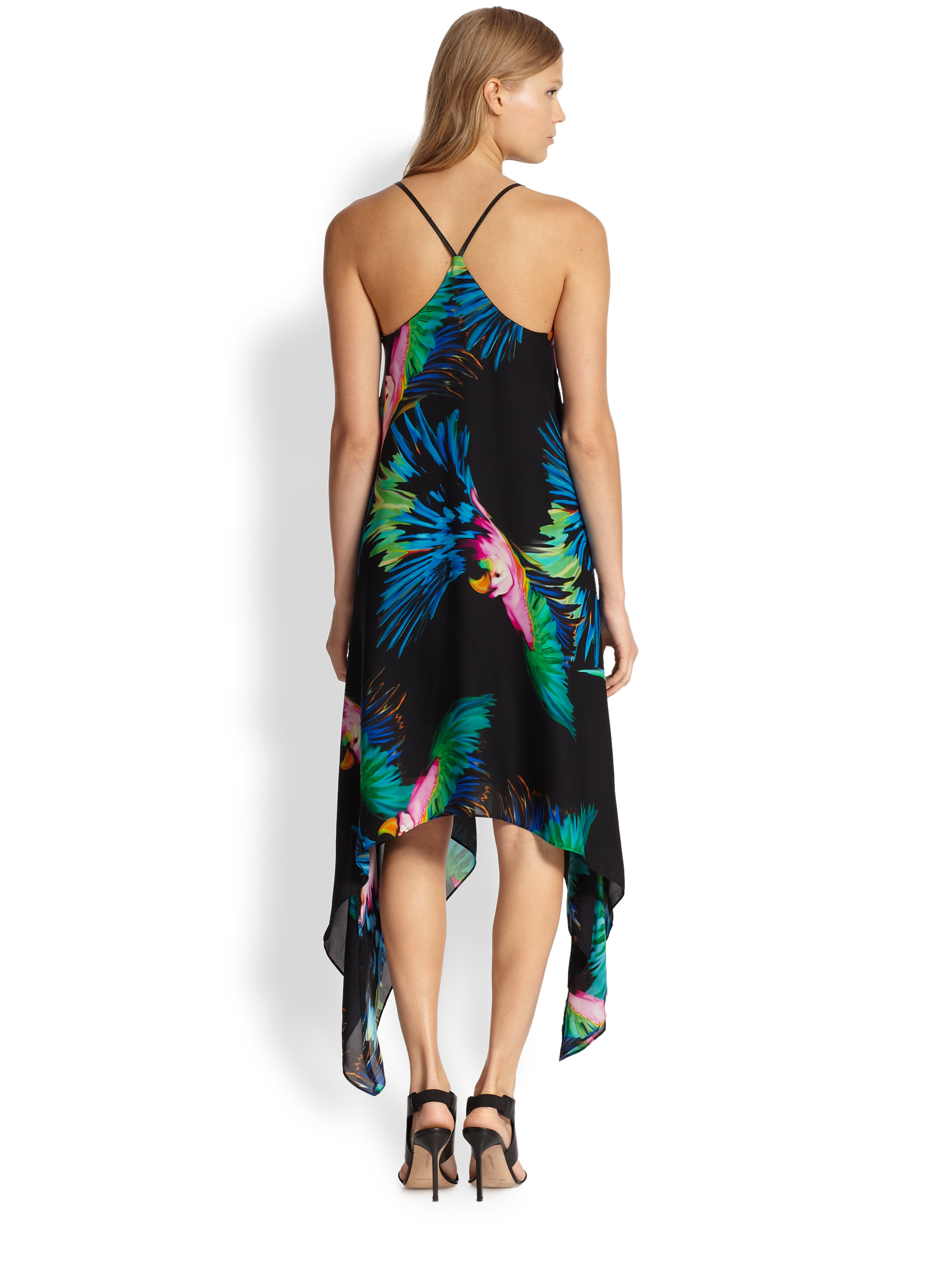 MILLY Silk Printed Handkerchief-Hem Dress in Black - Lyst