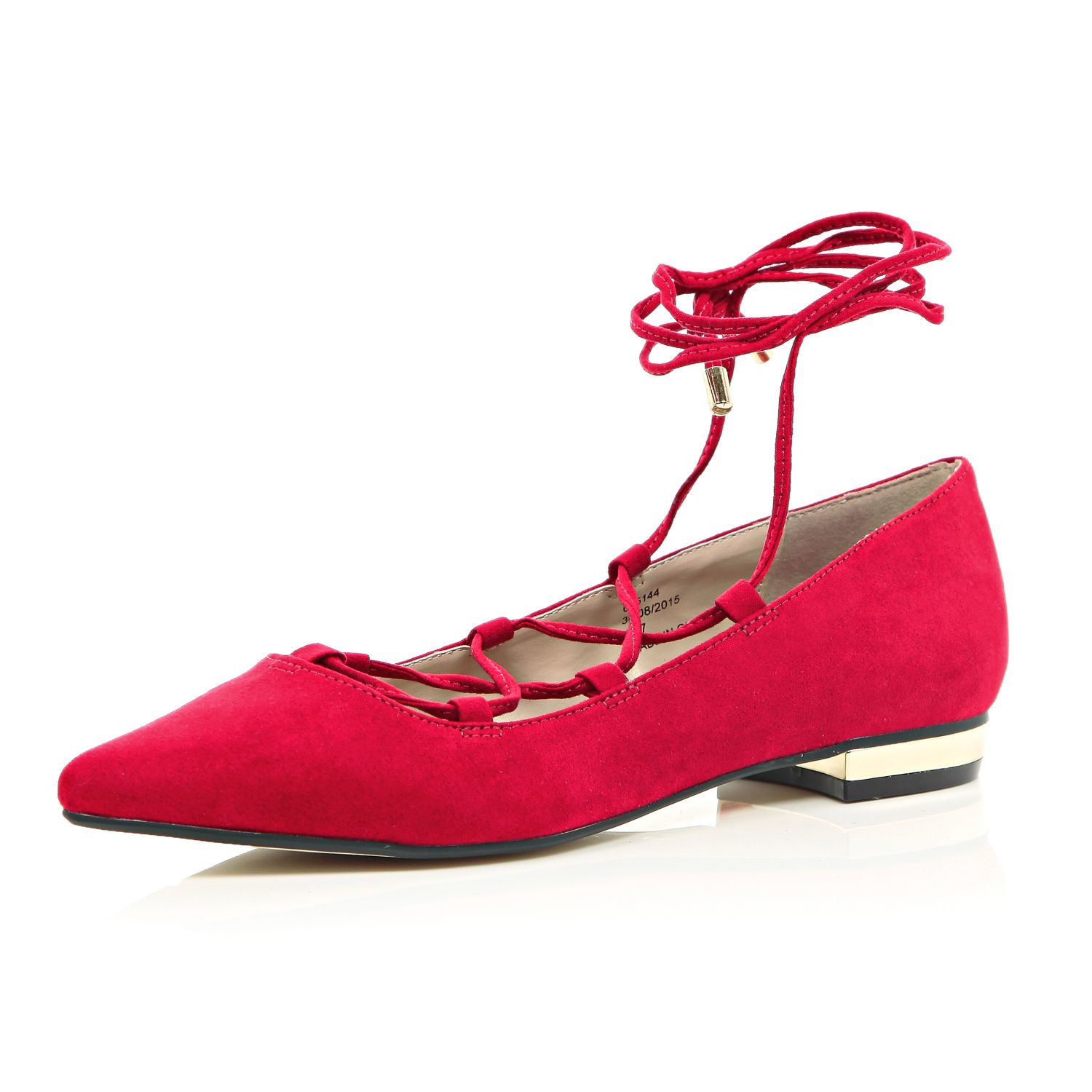 Red Ghillie Lace Up Pointed Flats 