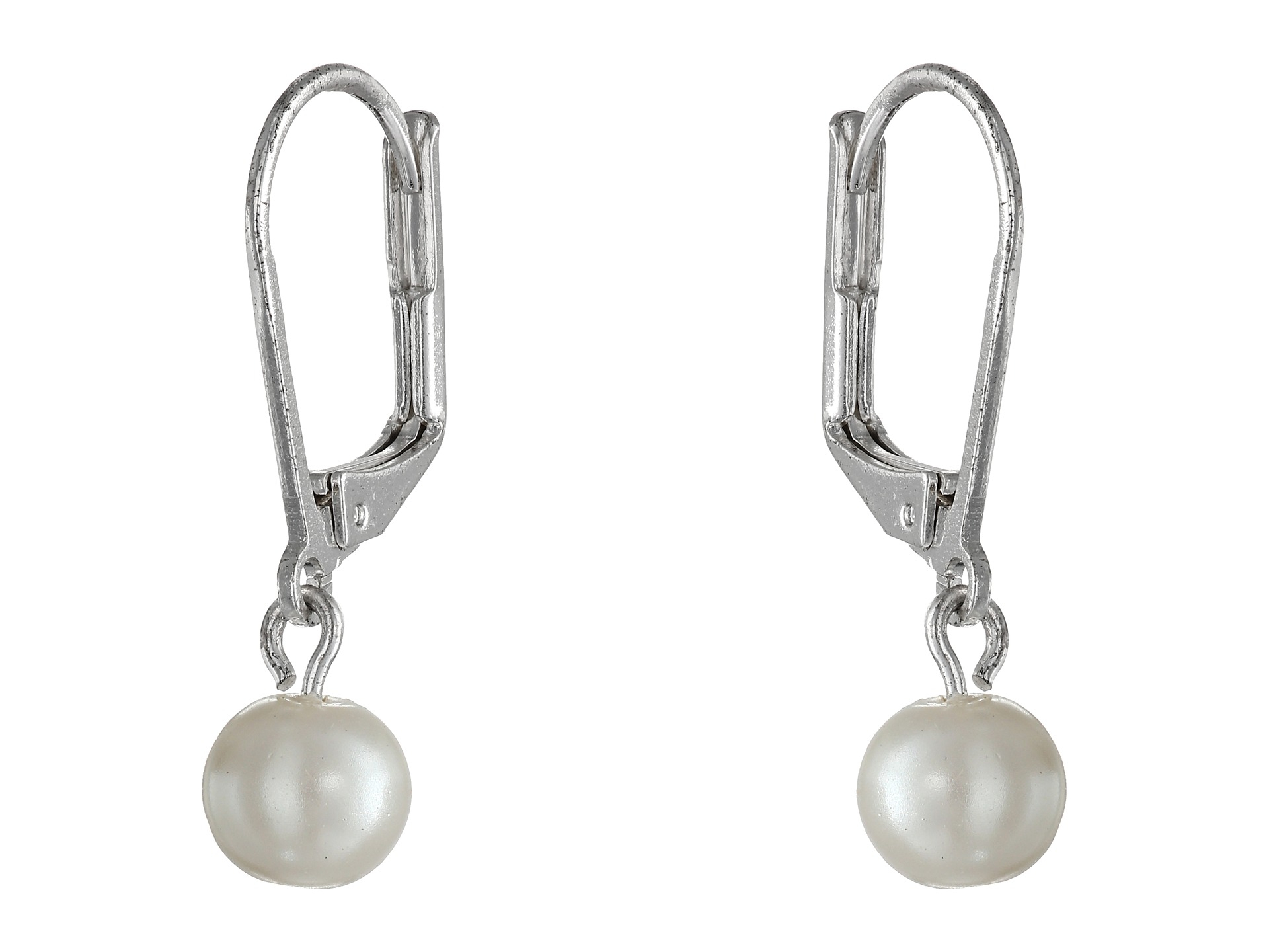 Lauren by ralph lauren 8mm Pearl Drop Earrings in Silver (White Pearl