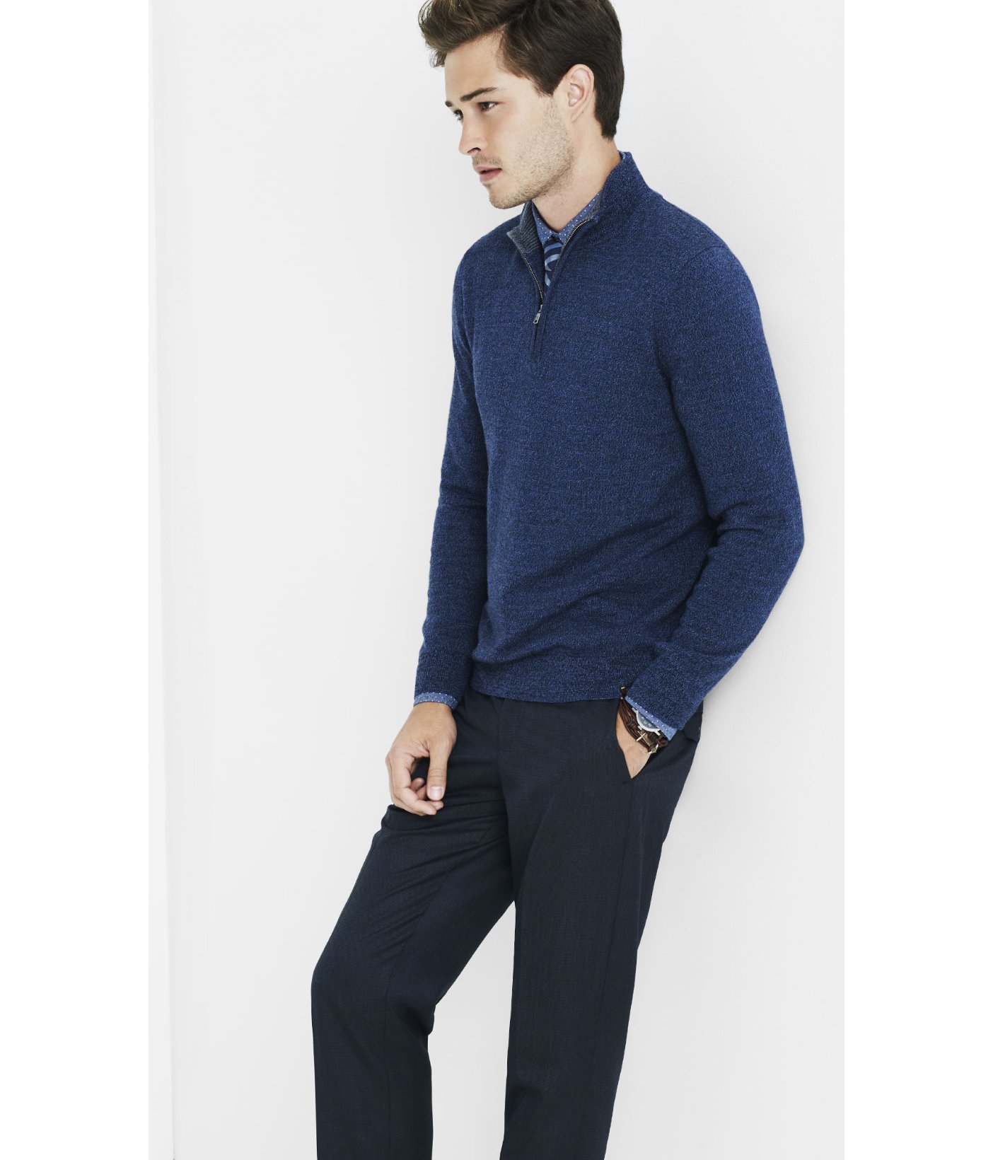 Download Express Merino Wool Zip-up Mock Neck Sweater in Denim ...