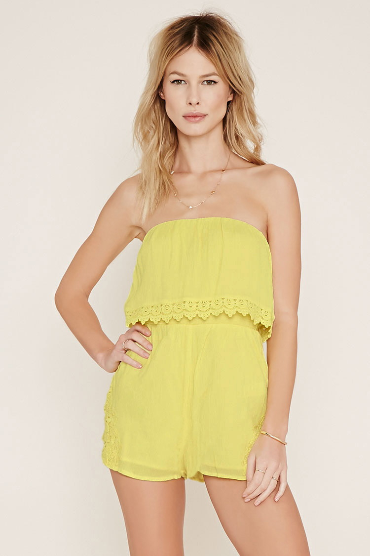 yellow strapless romper