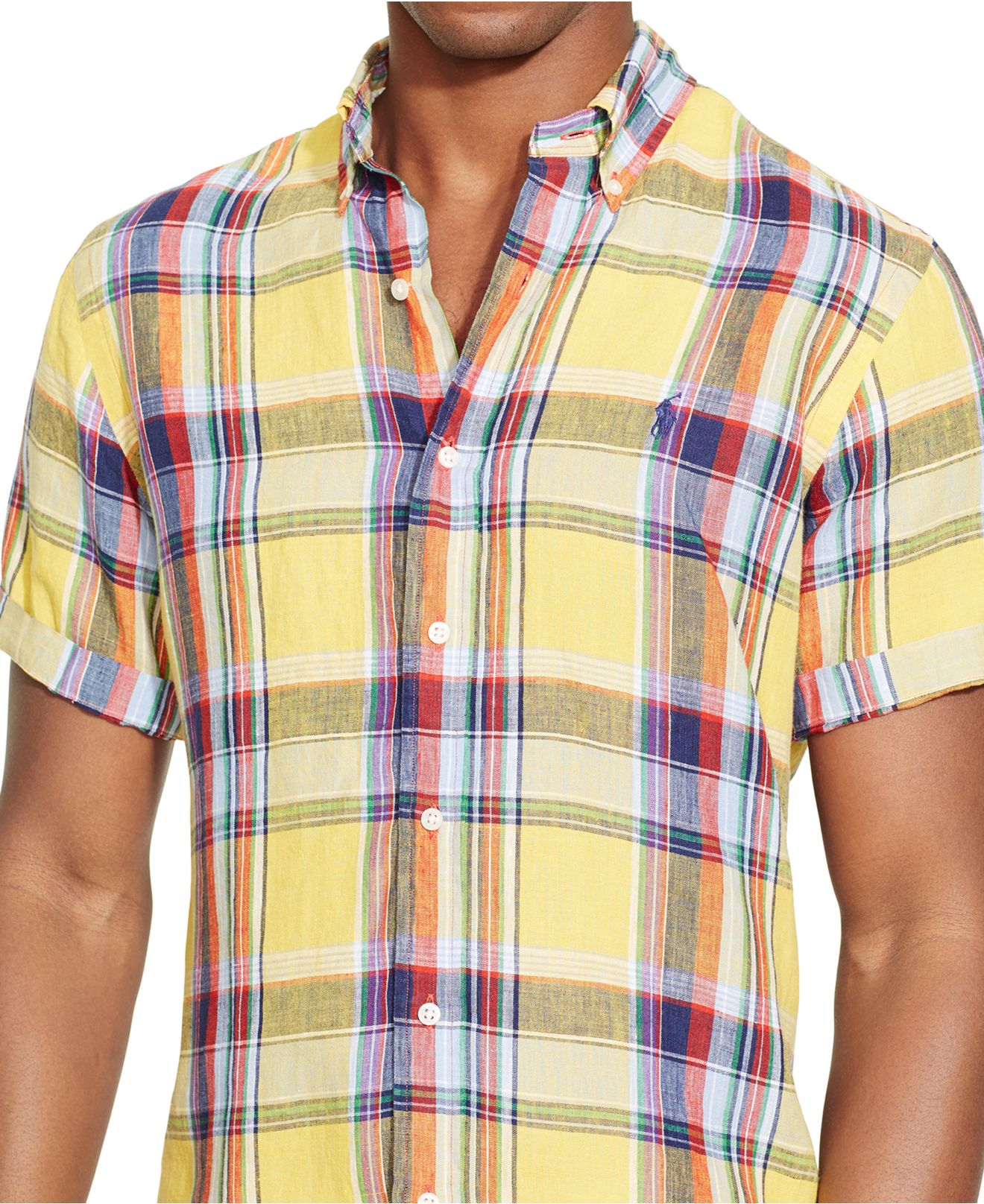 Polo Ralph Lauren Shortsleeved Plaid Linen Shirt in Yellow for Men Lyst