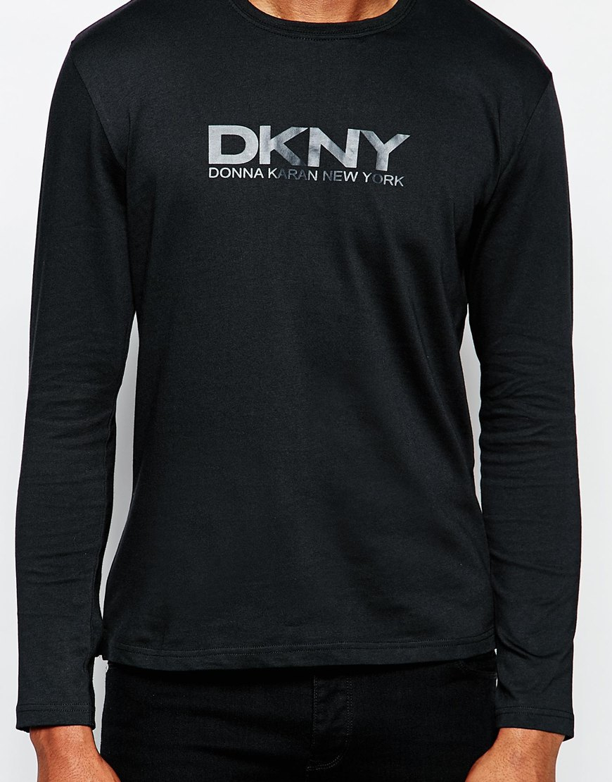 DKNY Crew Long Sleeve Rubber Print T-shirt in Black for ...