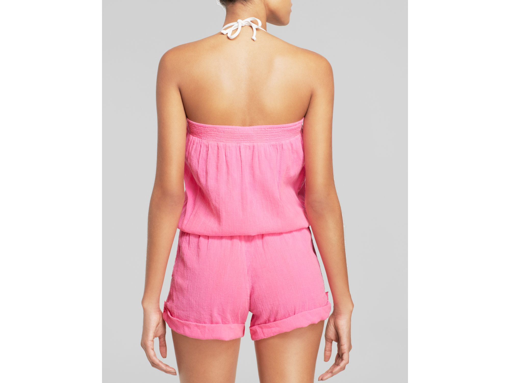 pink strapless romper
