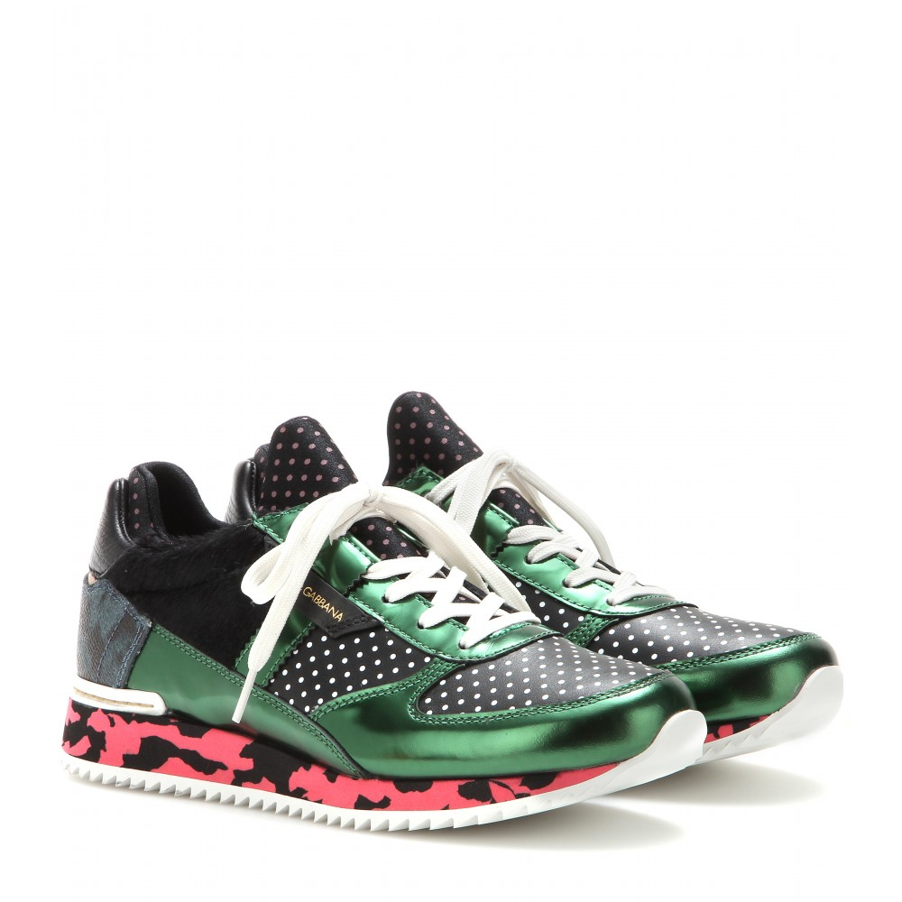 Lyst - Dolce & Gabbana Leather And Fabric Sneakers in Green