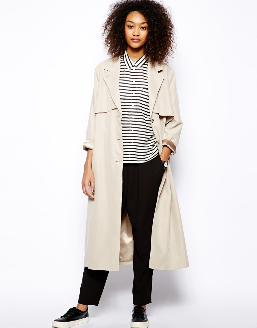 Monki Trench Coat in Natural | Lyst Canada