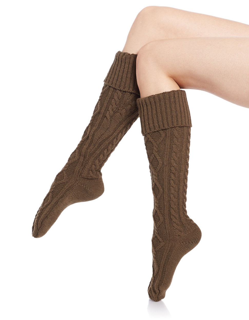 Free people Cable Knit Knee-high Socks in Green | Lyst