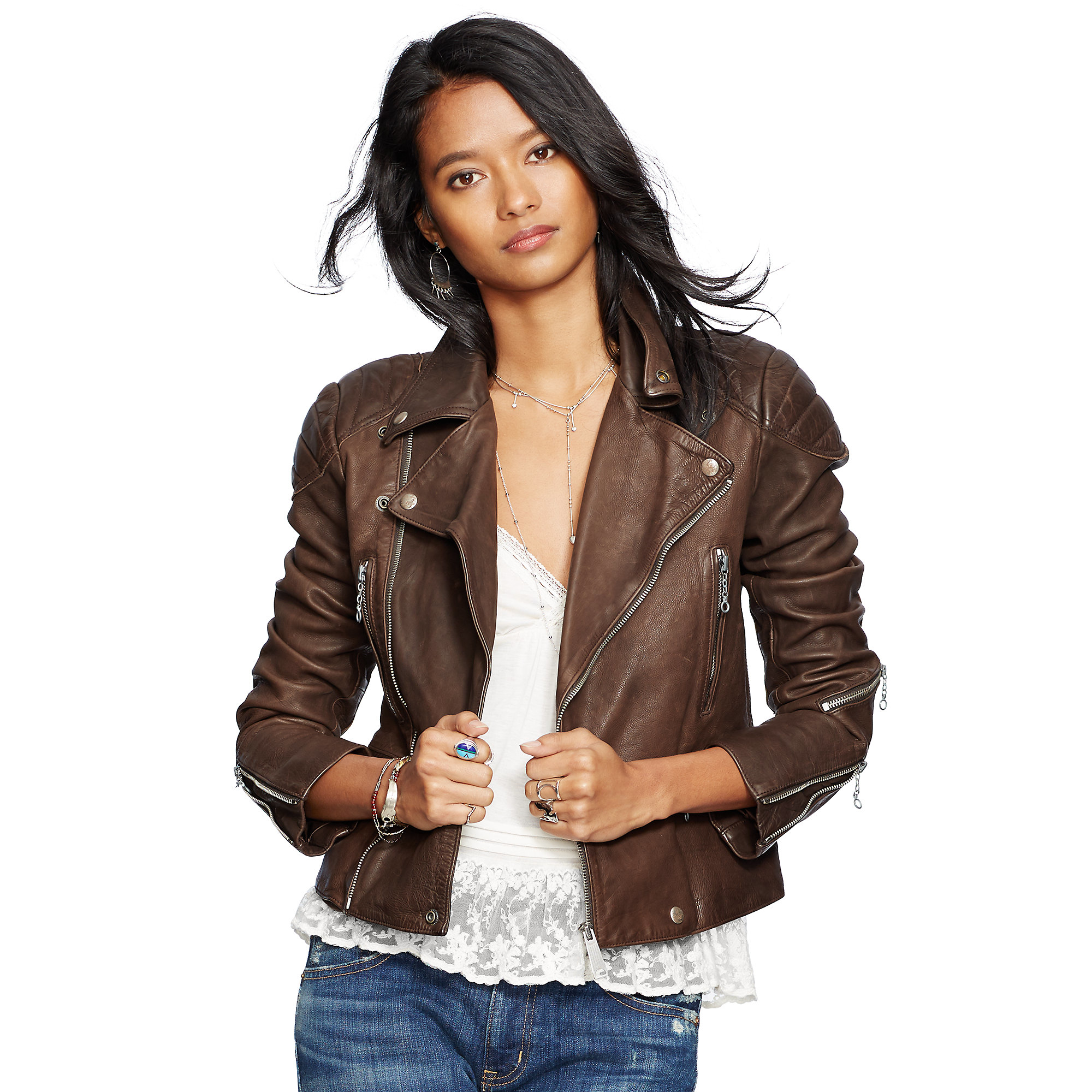 Denim & Supply Ralph Lauren Leather Motorcycle Jacket in Brown | Lyst