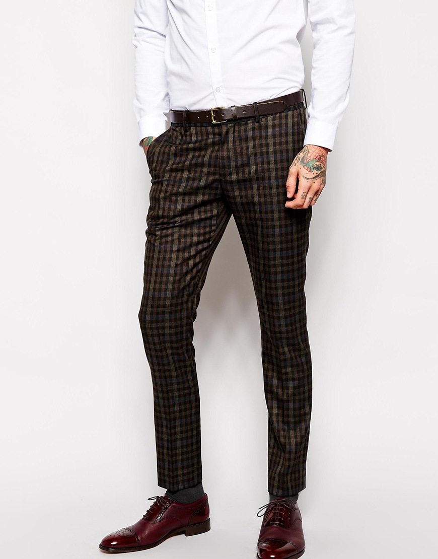 SELECTED Selected Check Suit Trousers In Skinny Fit in Brown for Men - Lyst