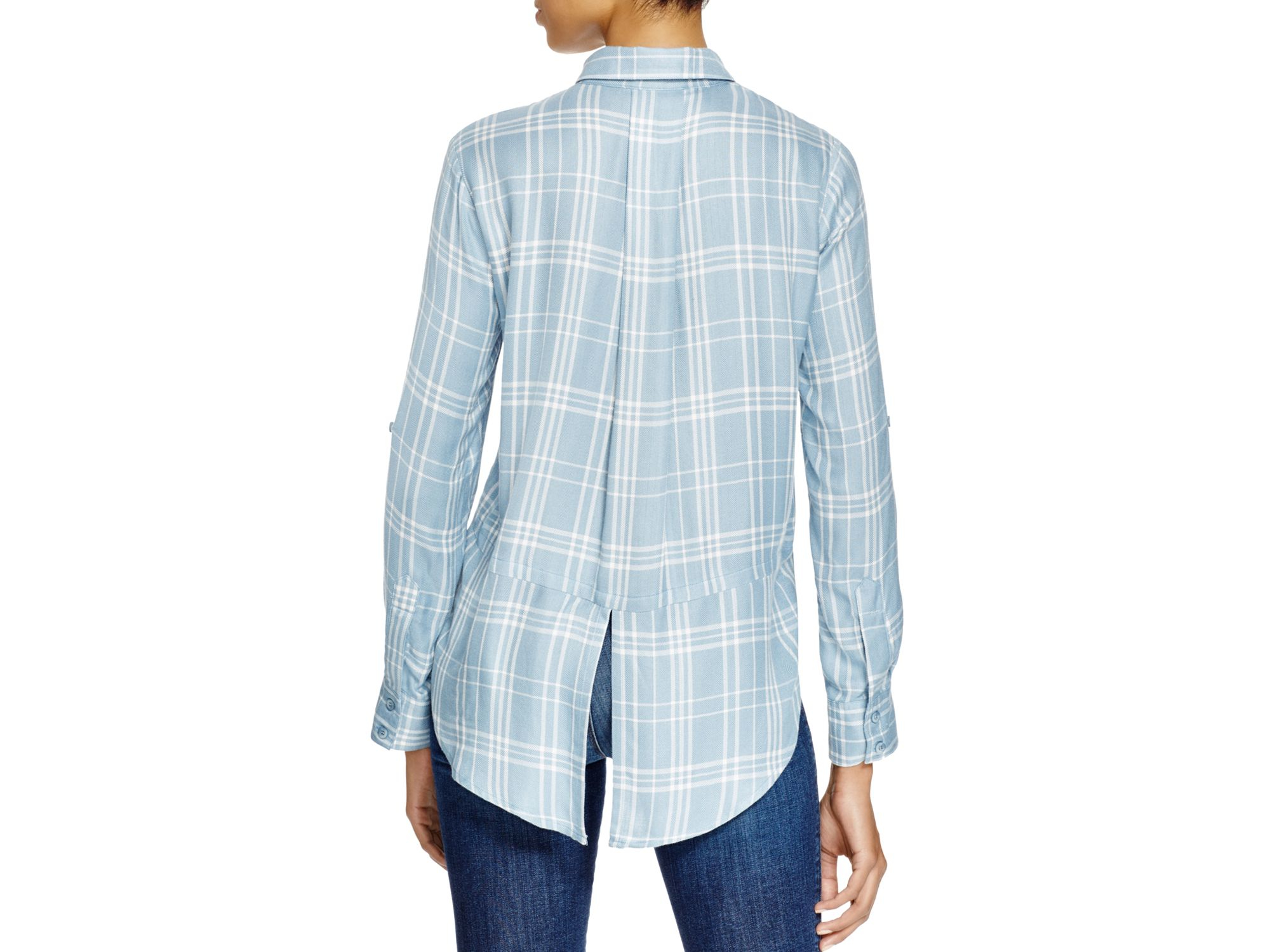 Plaid Print Button Detail Split Neck Easter Blouse