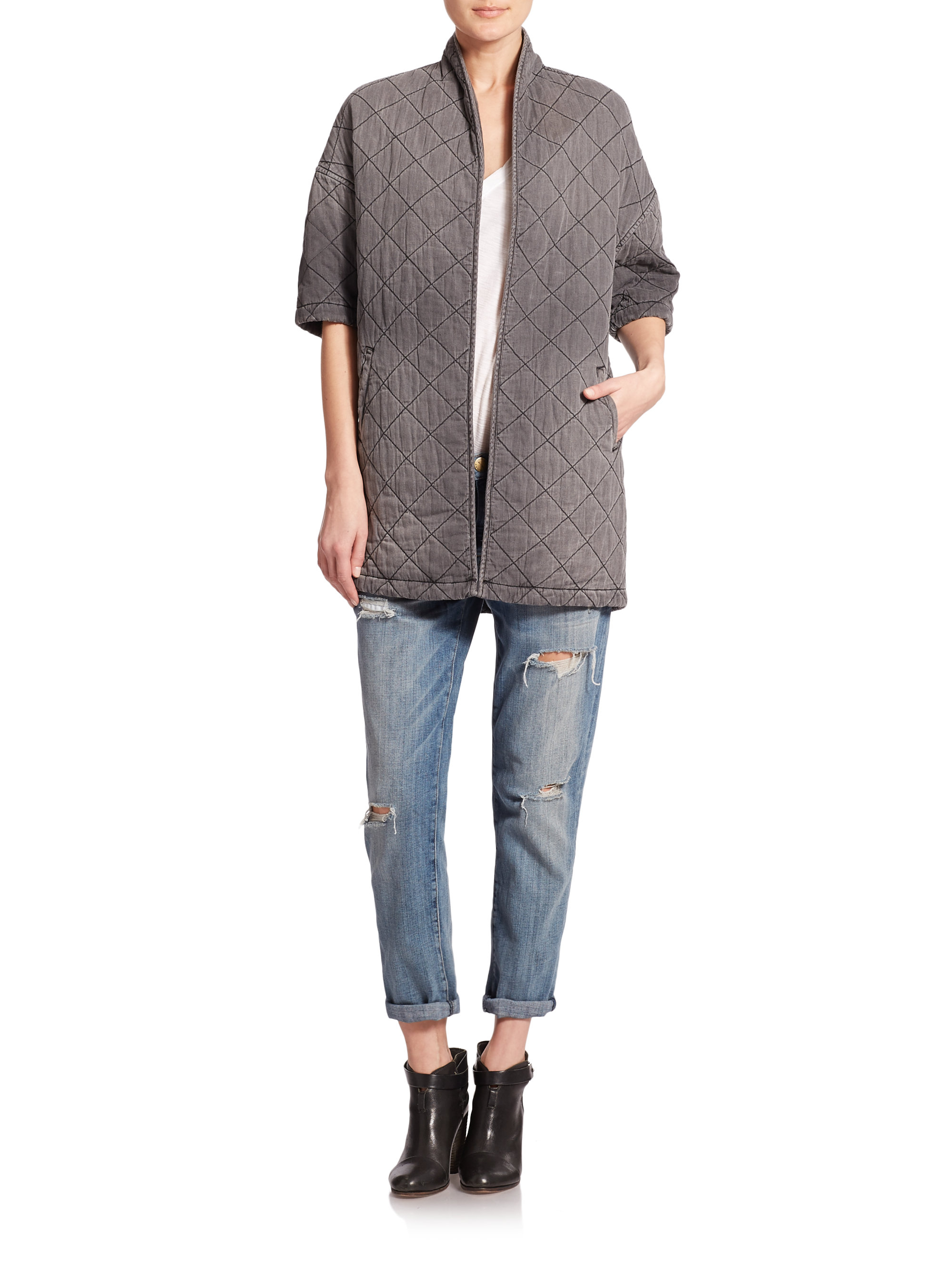 Current/Elliott The Quilted Denim Jacket in Gray - Lyst