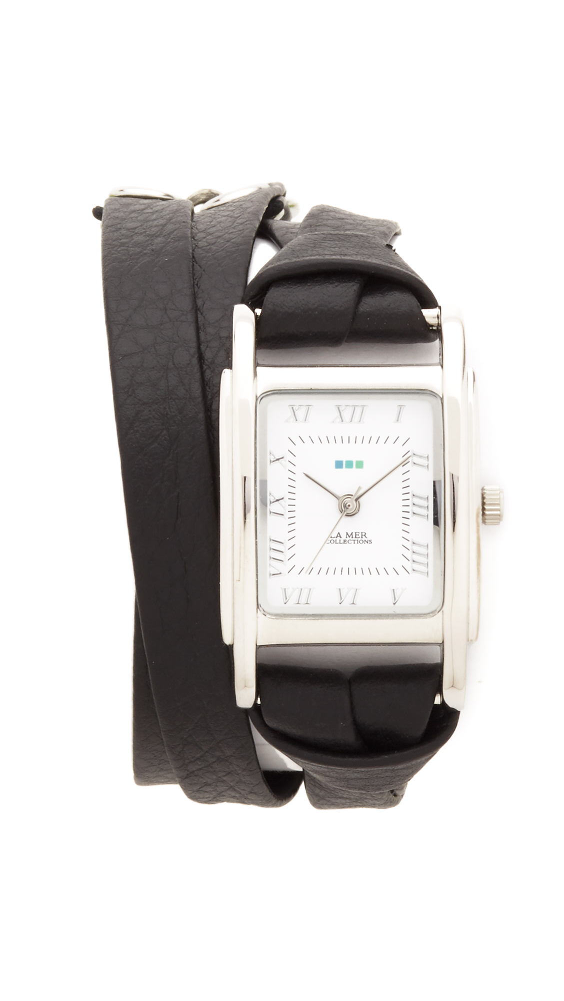 La Mer Collections Leather Italian Wrap Watch in Silver/Black (Metallic) |  Lyst
