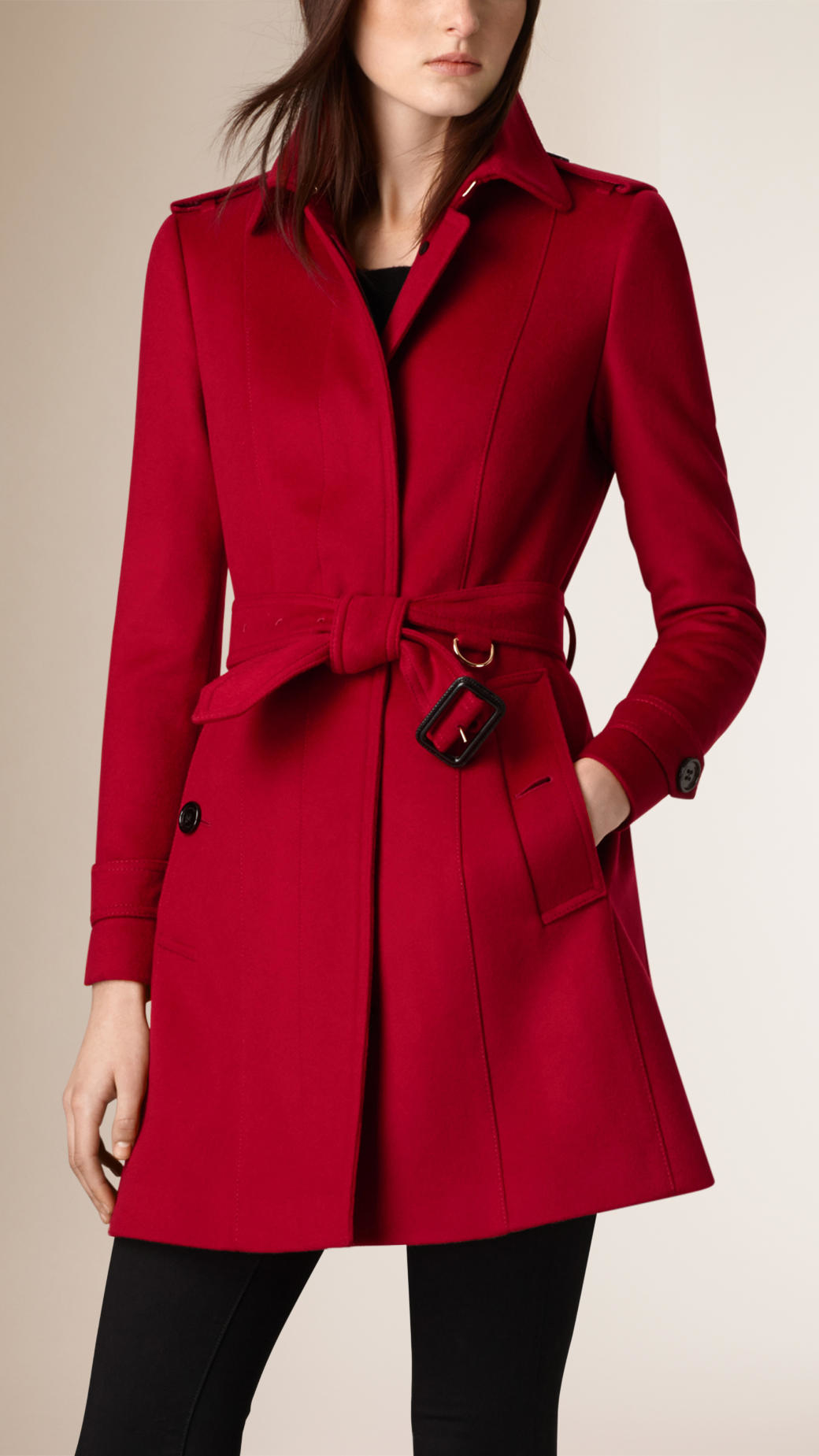 Burberry Pleat Detail Wool Cashmere Trench Coat in Red - Lyst