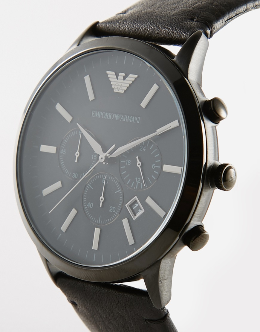 Emporio Armani Leather Watch In Black Ar2461 for Men - Lyst
