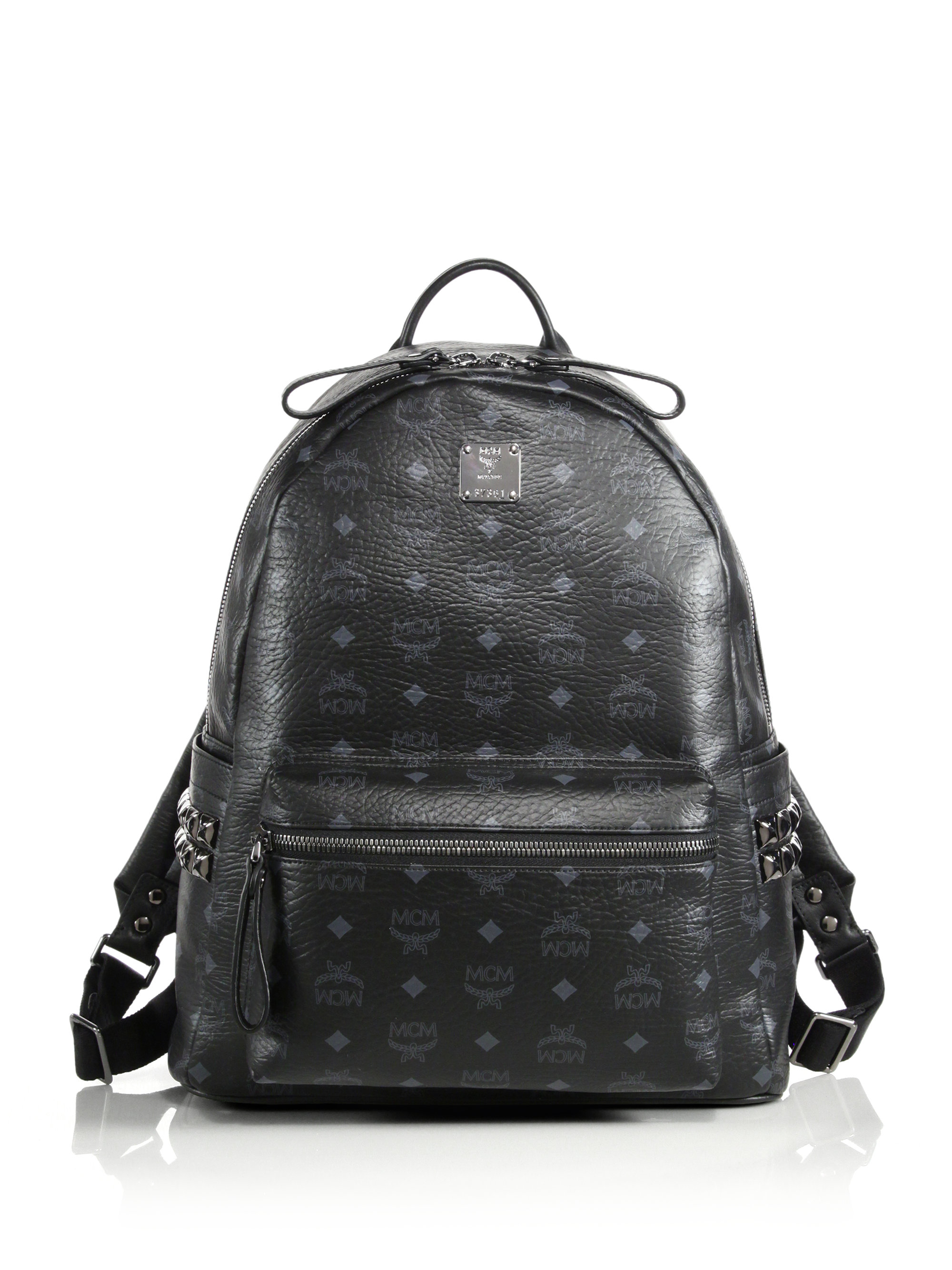 Mcm Stark Side Stud Medium Coated Canvas Backpack in Black | Lyst
