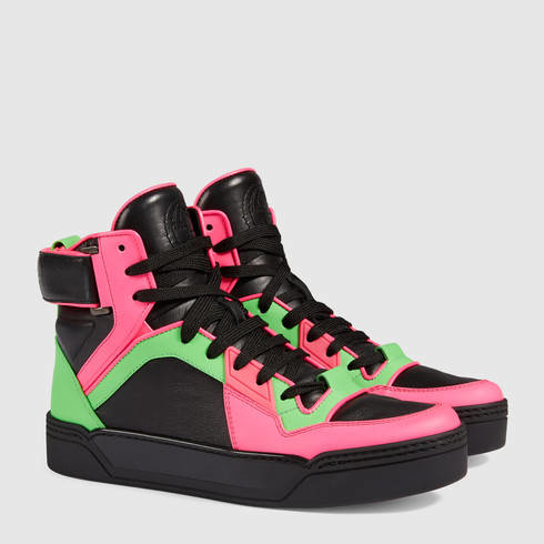 Lyst Gucci New Basketball Neon High top Sneaker in Green #1: gucci us neon pink leather new basketball neon high top sneaker pink product 1 normal Lyst Gucci New Basketball Neon High top Sneaker in Green #1: gucci us neon pink leather new basketball neon high top sneaker pink product 1 normal