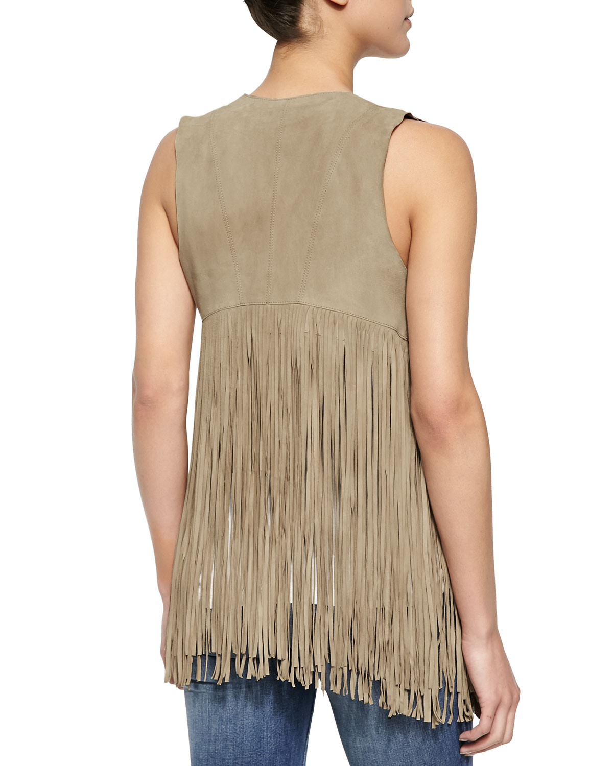 Lamarque Sonia Leather Fringe Vest in Brown Lyst