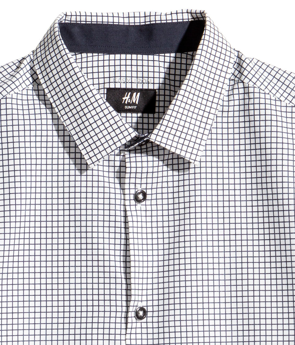 H&M Patterned Shirt Easy-iron in White/Checked (Black) for Men - Lyst