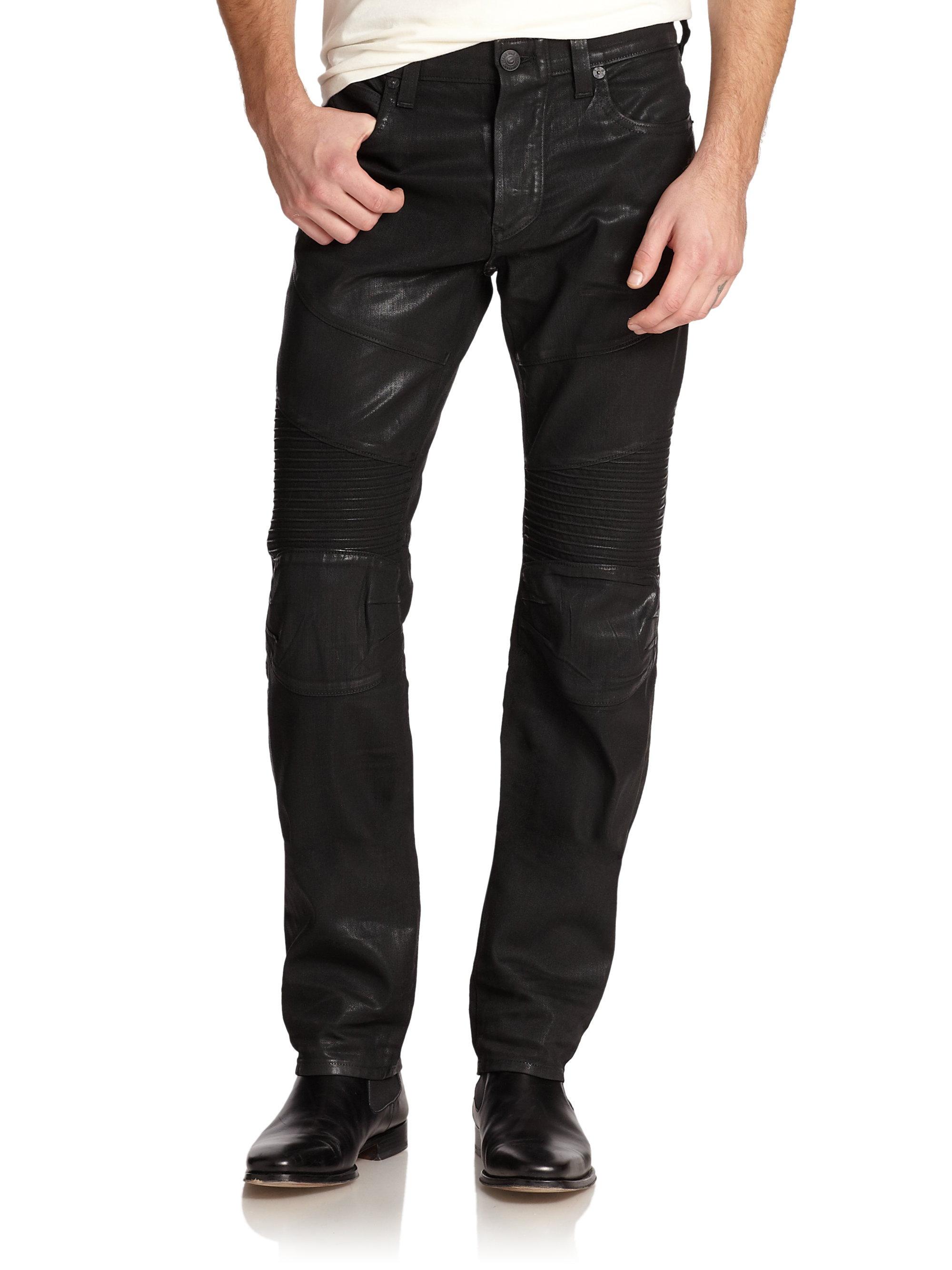 True Religion Rocco Coated Moto Jeans in Black for Men | Lyst