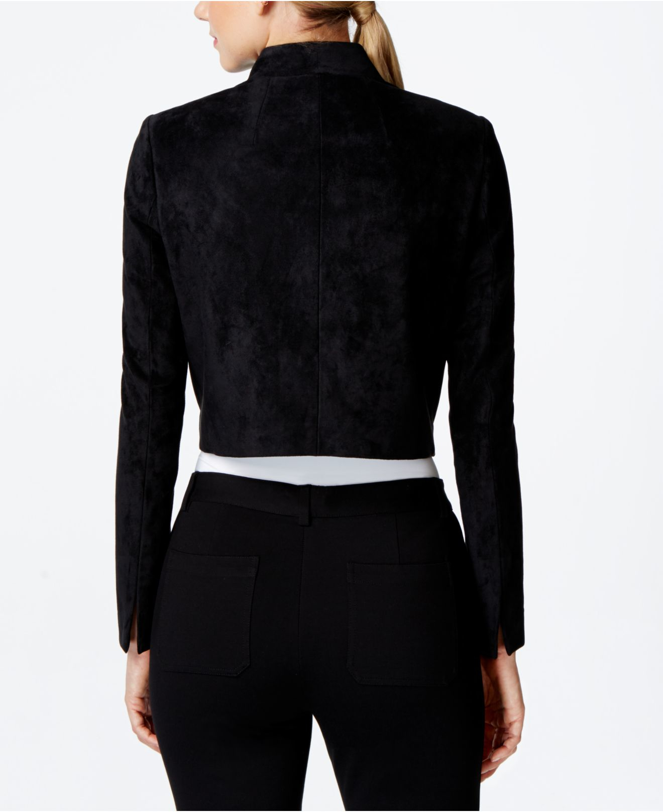 Calvin Klein Long-sleeve Faux-suede Bolero Shrug in Black | Lyst