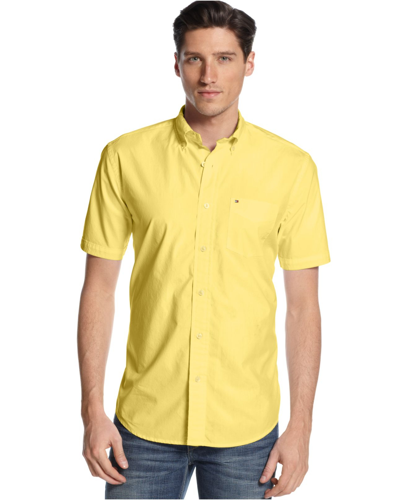Tommy Hilfiger Short Sleeve Maxwell Shirt in Yellow for Men - Lyst