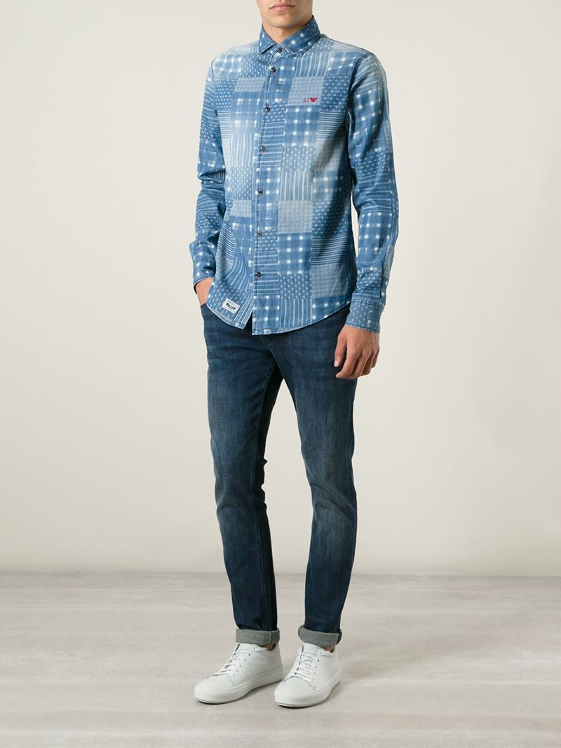 mens denim shirt with patches