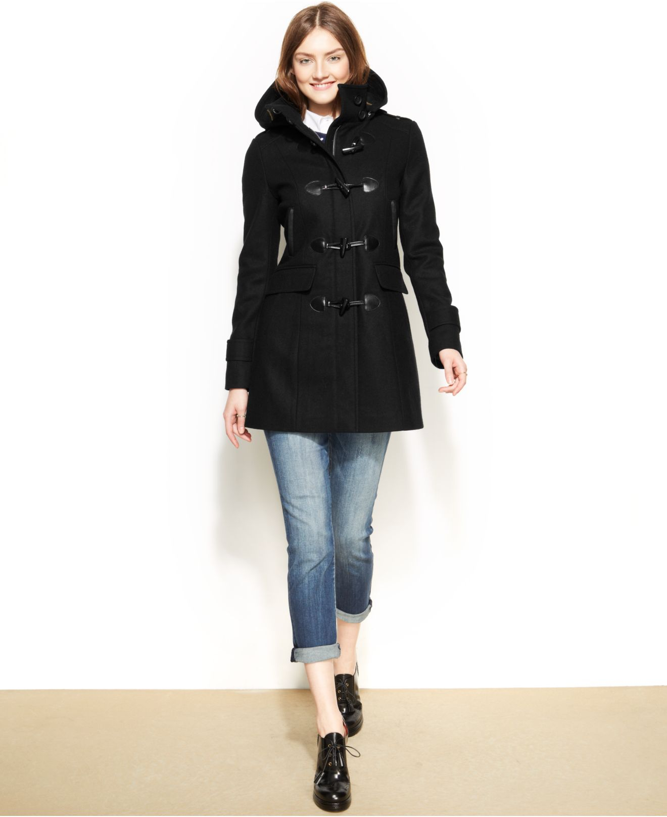 Tommy Hilfiger Petite Wool-Blend Toggle-Front Pea Coat in Black | Lyst