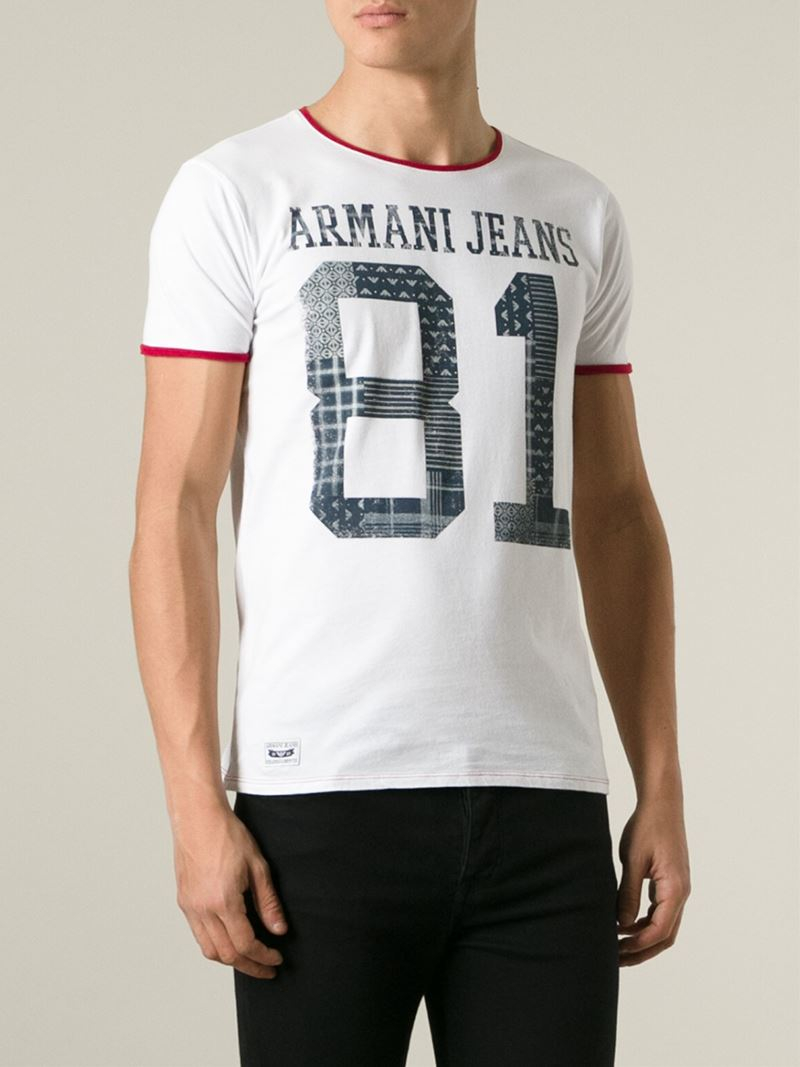 Armani Jeans 81-Print T-Shirt in White for Men - Lyst