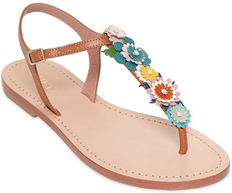 Red Valentino 10mm Leather Flower Sandals in Multicolor (NATURAL) | Lyst