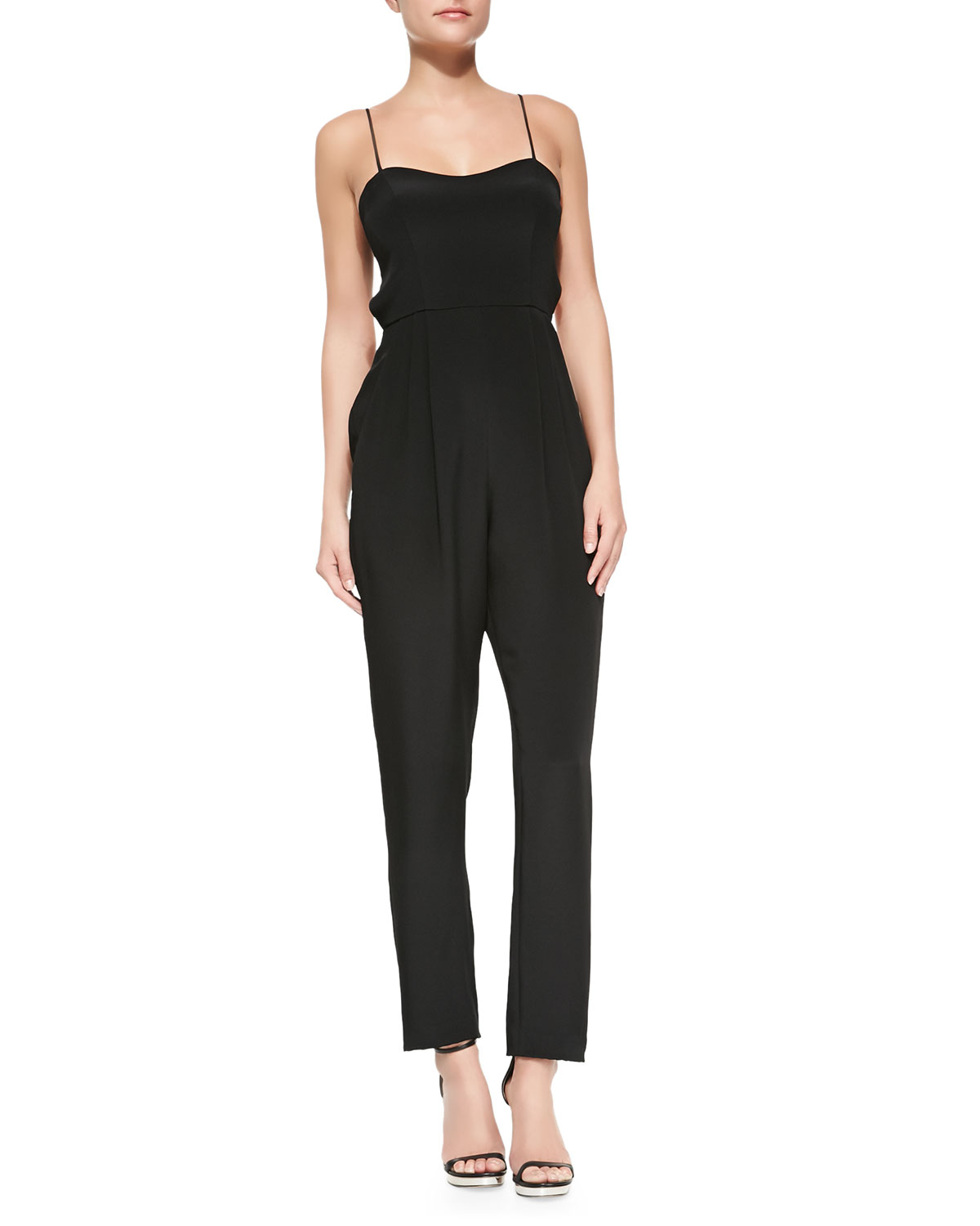 Ali Ro SpaghettiStrap StretchSilk Jumpsuit in Black Lyst