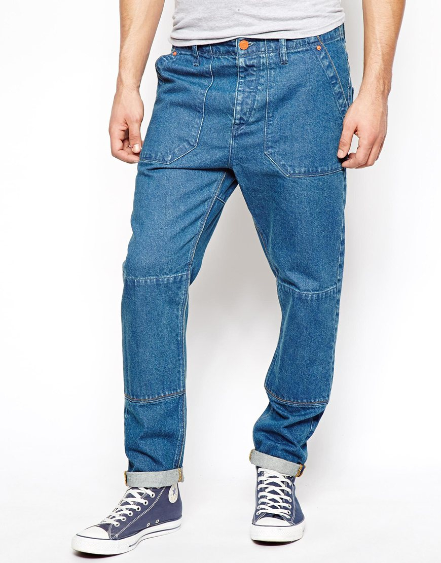 ASOS Tapered Jeans With Skater Design Detail in Blue for Men Lyst