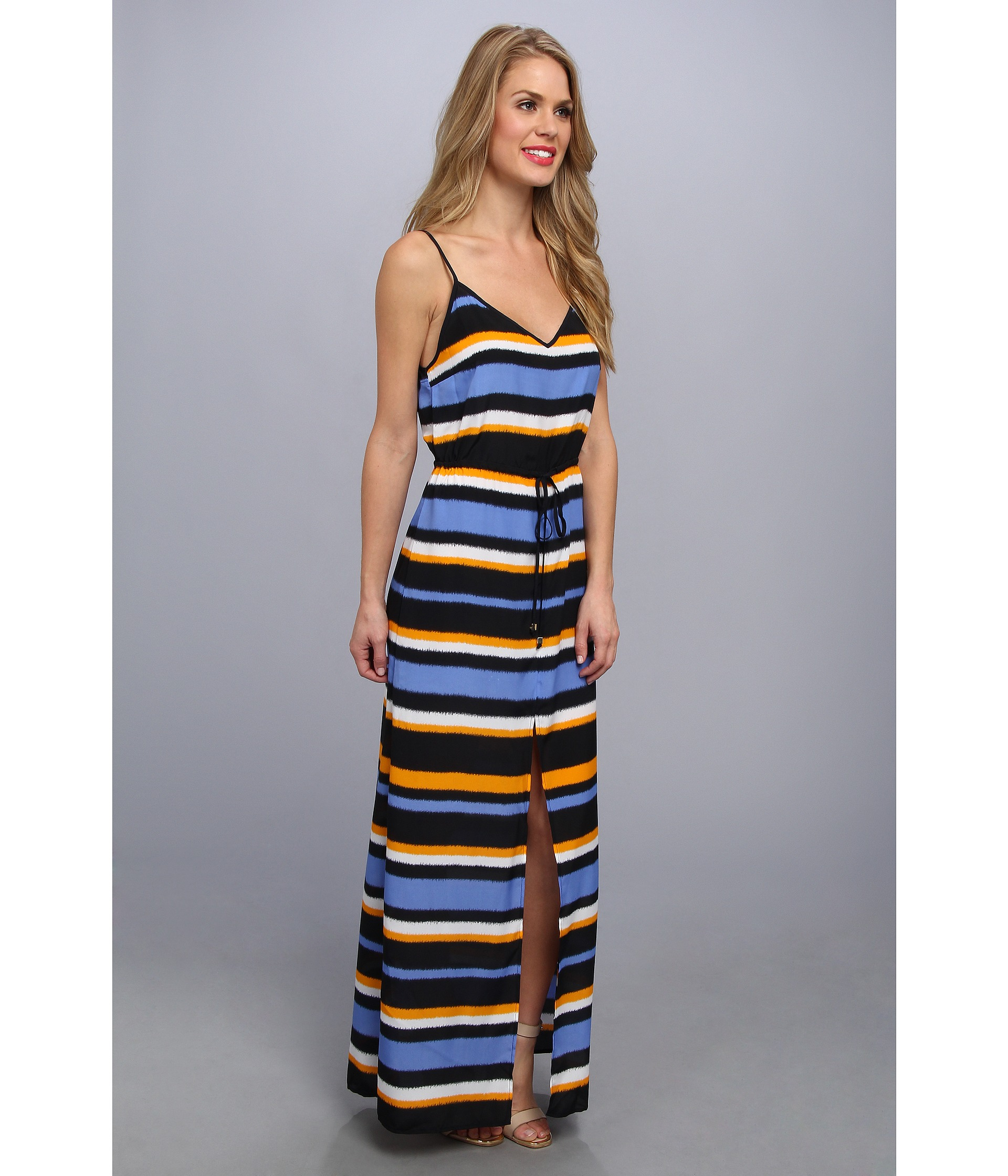 MICHAEL Michael Kors Striped Front Slit Maxi Dress in Blue Lyst