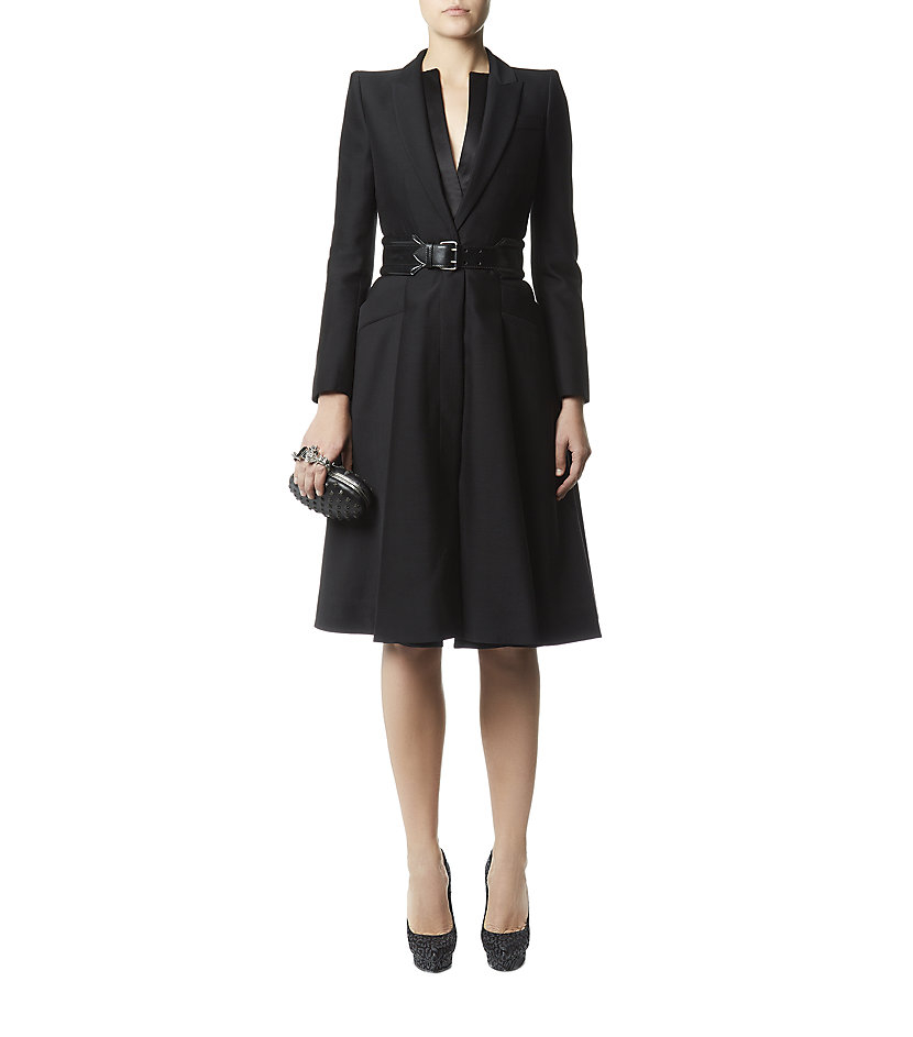 Alexander mcqueen Box Pleat Dress Coat in Black Lyst